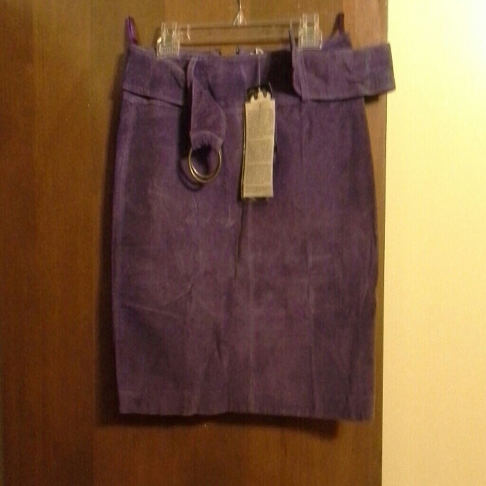 Suede Purple Belted Pencil Skirt